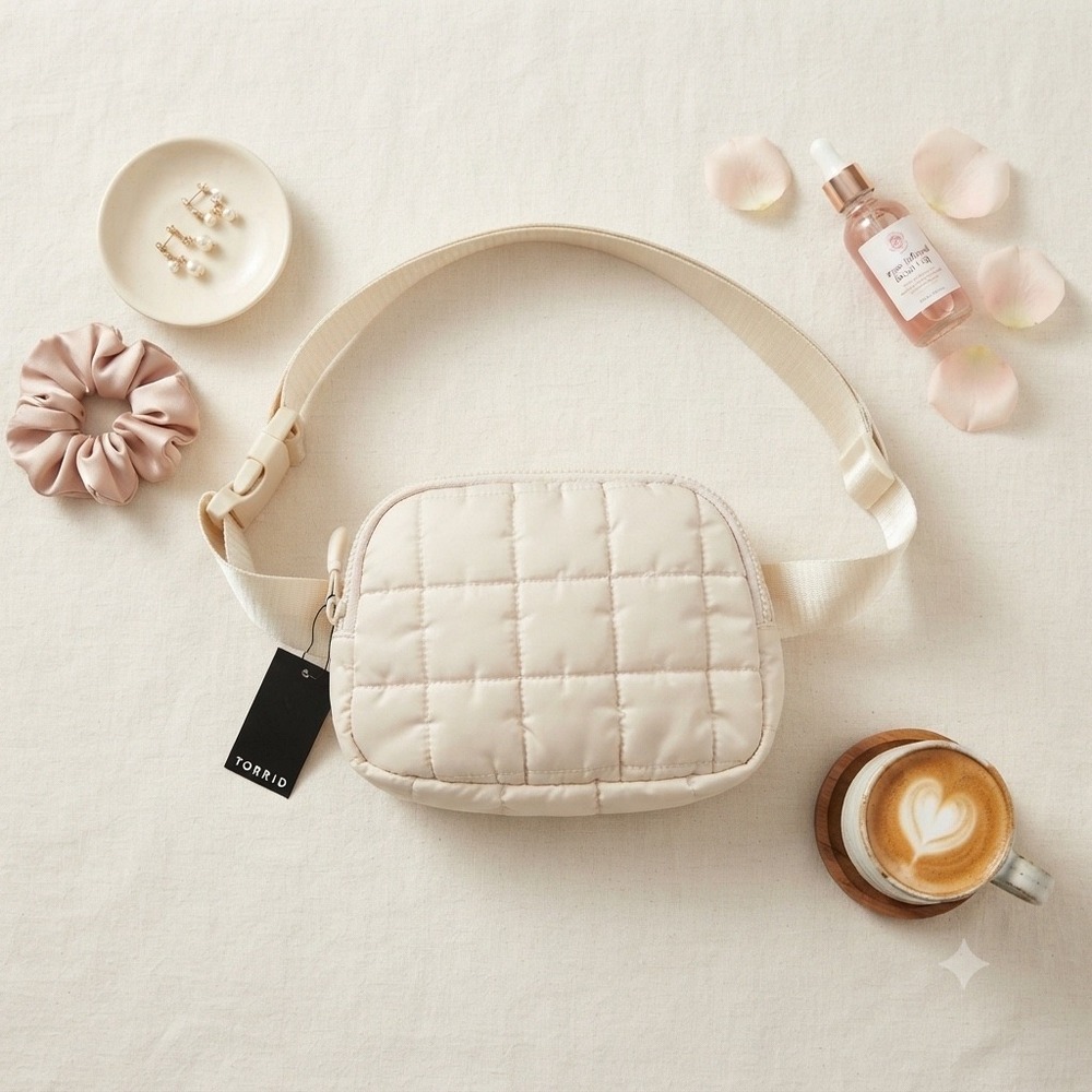 Torrid Quilted Belt Bag Off White Puffer Waist Pack Crossbody 43690450 NEW